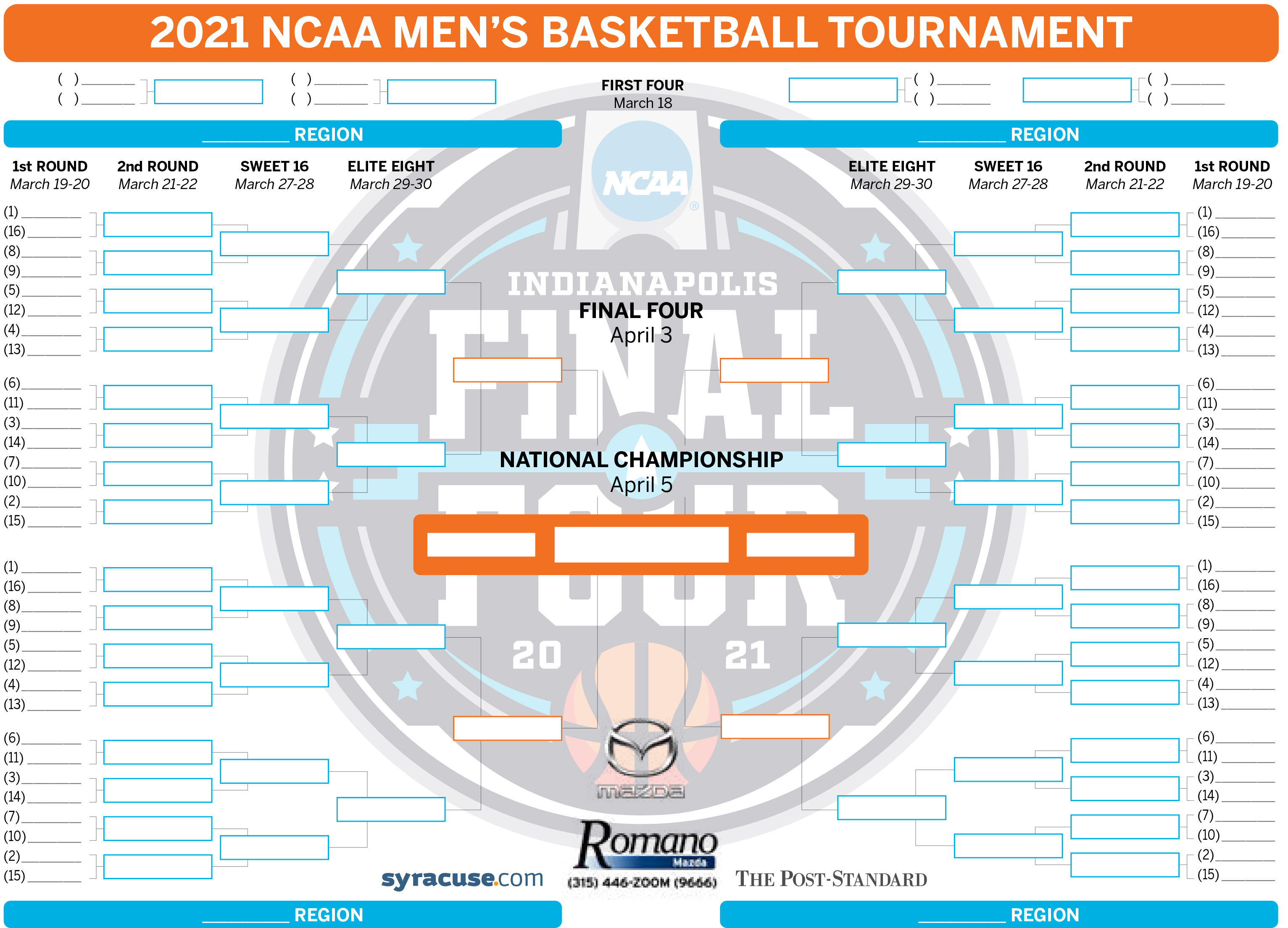 March Madness 2021 Printable Bracket Get Ready For Ncaa Selection Sunday Syracuse Com